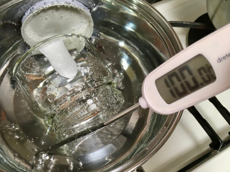 温めて35分後にお湯が沸騰した様子