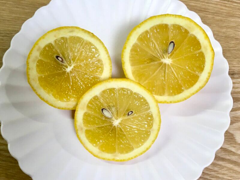 大三島「多々羅しまなみ公園」で購入した「無農薬レモン」をカット