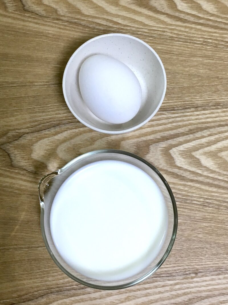 卵と牛乳を常温に戻したところ