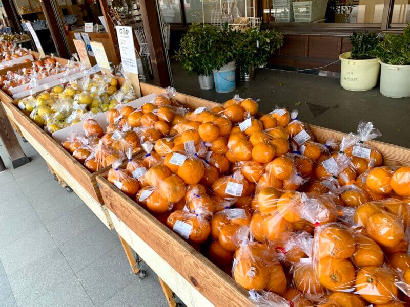 しまなみの駅 御島の店頭にたくさんの柑橘が陳列されている様子
